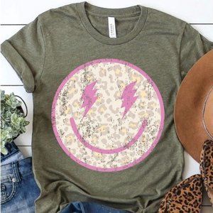 Retro Leopard Smiley Face Graphic Tee